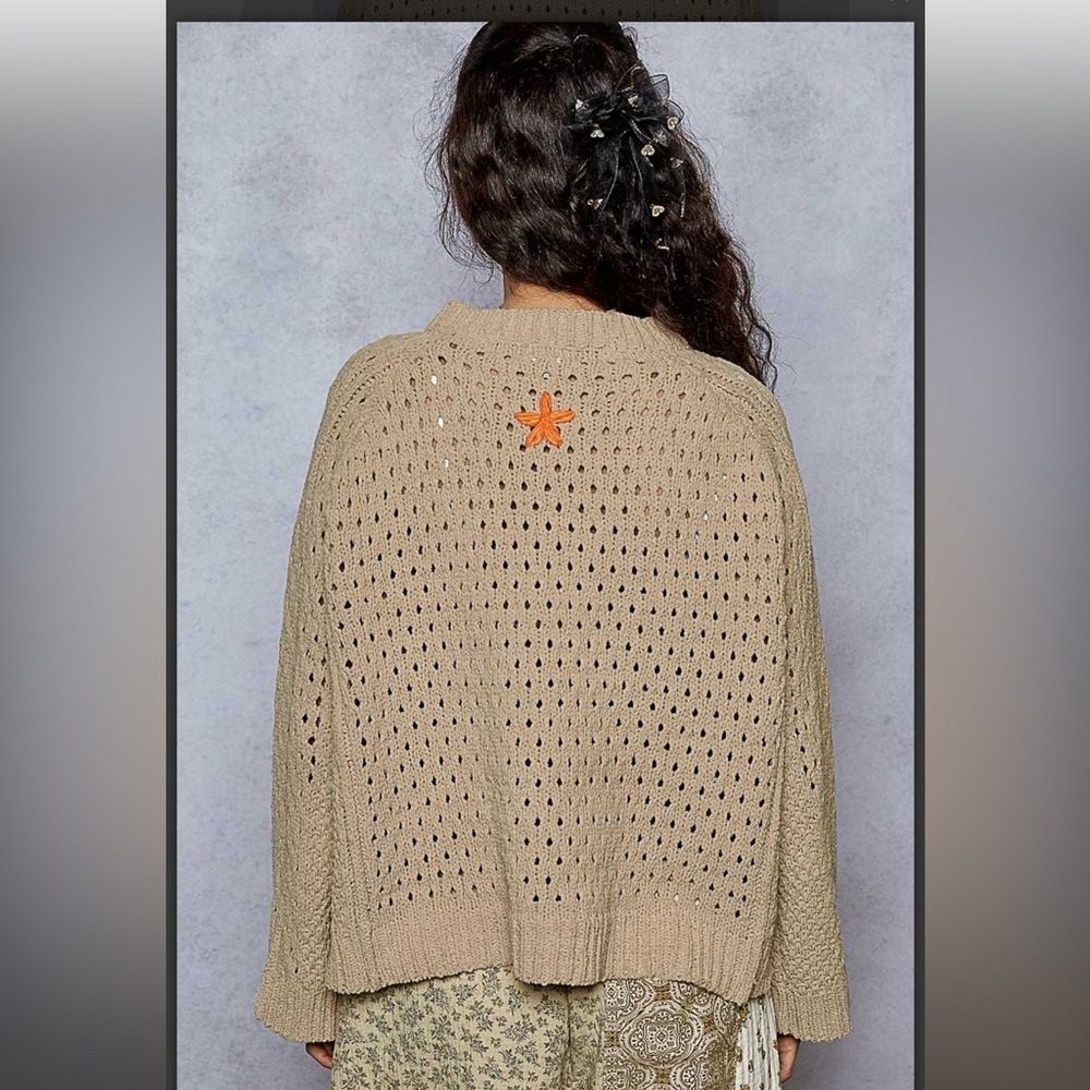 POL. Embroidered Cardigan with Frayed Edges - Picture 3 of 6